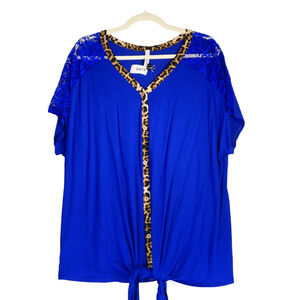 Lilypad Knit Top Womens Size 3x Blue Leopard Y2K Revival Bold Feminine Indie